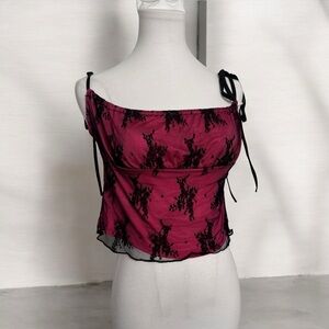Kolly mesh Black and Pink Lace Women's Top punk princess whimsigoth M